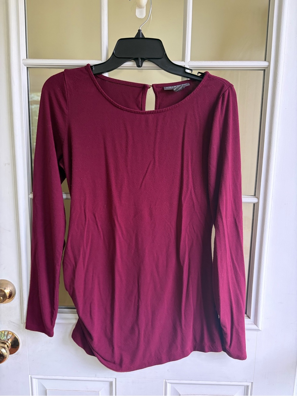 Long-Sleeve Crewneck Maternity Top in Deep Berry